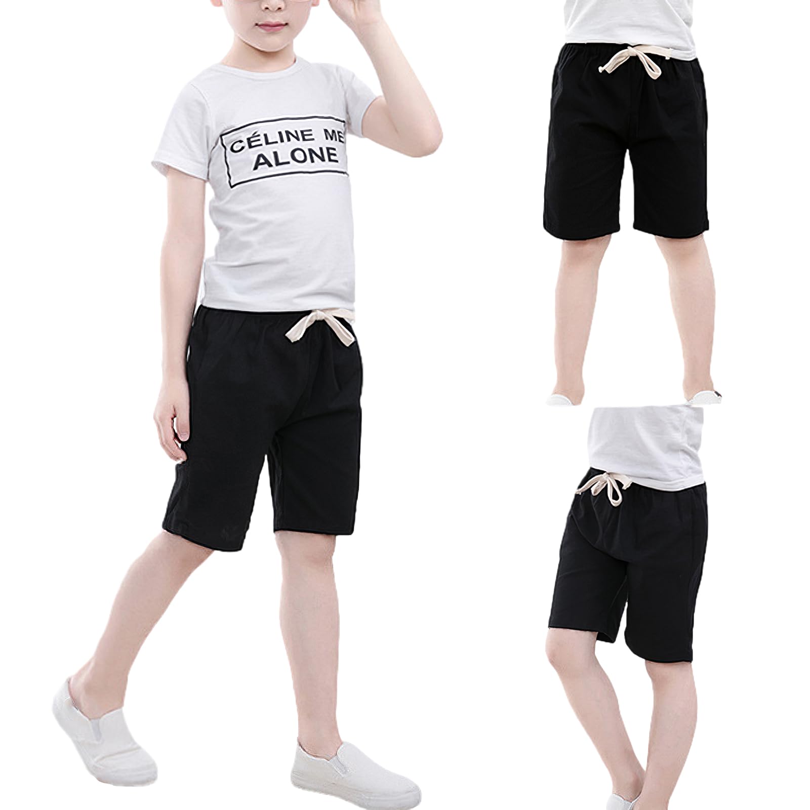 amropi Niños Shorts Pack de 3 Pantalones Cortos Cordón Casual Cintura Elástica Pantalón con Bolsillos para 3-13 años