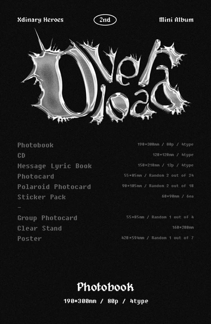 Xdinary Heroes Overload 2nd Mini Album 4 Version SET CD+80p PhotoBook+12p Message Lyric Book+2p PhotoCard+2p Polaroid PhotoCard+6ea Sticker Pack+Tracking Sealed