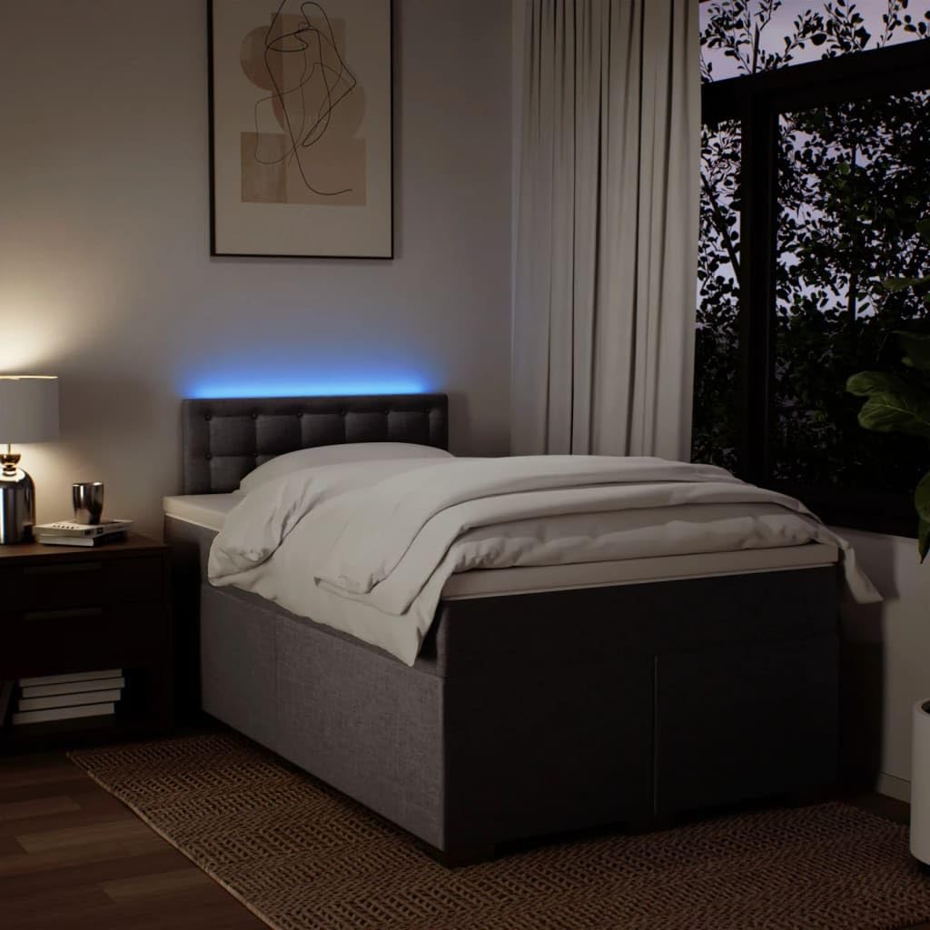 Łóżko kontynentalne w kolorze taupe z kieszeniową mattresą sprężynową i nakładką, 120 x 200 cm, z tkaniny Upholstered Bed Frame, zagłówek LED, średnia wydajność, port USB, do relaksu snu