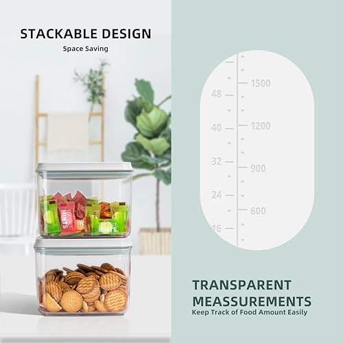 Miniatura 3 de Juego de 8 recipientes herméticos de almacenamiento de alimentos con tapas, recipientes apilables para organización de despensa de cocina, ideal
