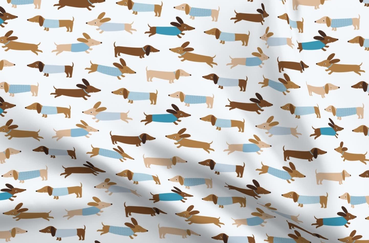 Spoonflower Fabric - Dachshund Blue Dogs Pet Animal Happy Weiner Cute Kids Room Printed on Polartec(R) Fleece Fabric by The Yard - Sewing Blankets Loungewear and No-Sew Projects