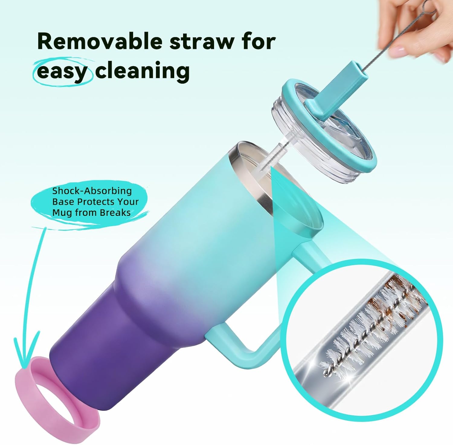 BENZZO 40 oz Tumblers with Handle - Spill Proof Flip Straw Travel Cups 40oz Water Bottle With Handle