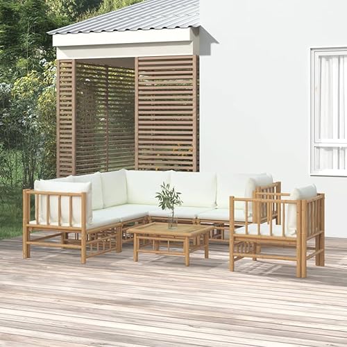 Miniatura 38 de 5 Piece Bamboo Garden Lounge Set Outdoor Patio Furniture with Beige Cushions, Natural Bamboo Rectangular Seating Set for Backyard, Porch, and
