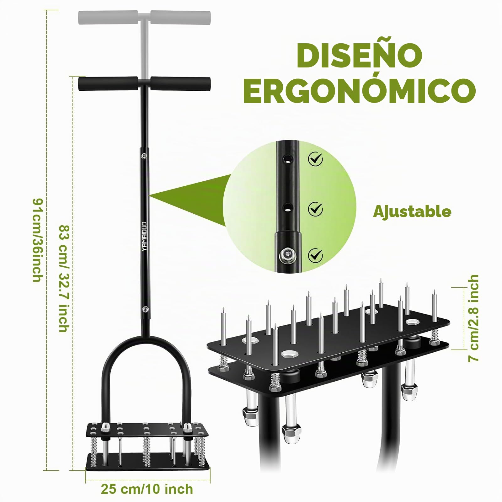 Aireador Cesped, Aireador de césped con 15 Púas de Hierro, Limpieza automática de Hojas y Suciedad, Escarificador Cesped Manual Ajustable en Altura para Cuidado del césped Patio Jardín
