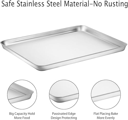 Miniatura 4 de Bandeja para hornear de acero inoxidable, bandeja para horno, tostadora, bandeja para horno, rectangular, tamaño 16 x 12 x 1 pulgadas, no tóxica y