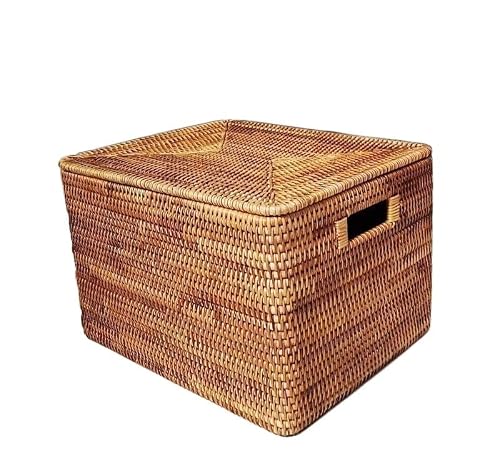 Basket Storage Box Kitchen bedroom Accessories 1 Pack Rattan Woven Certificate Sundries Desktop Tea Table Square with Lid