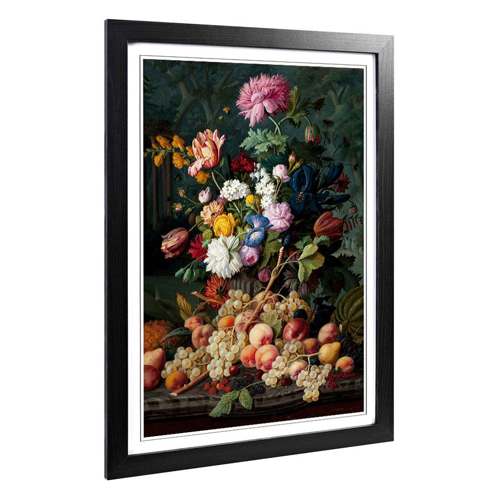 Big Box Art Framed Print of Severin Roesen Still Life Flower Bouquet Design | Wall Art Picture | Home Decor for Kitchen, Living Room, Bedroom, Hallway, Black, A2 / 24.5x18 Inch / 62x45cm