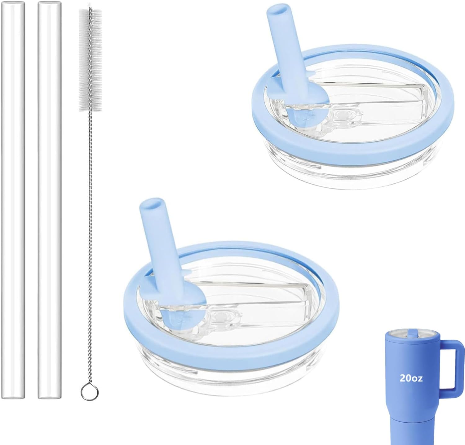 20oz Tumbler Flip Straw Lid Replacement, Compatible with HydroJug Traveler,BPA-Free Dishwasher Safe Leak Resistant Cap for Cup Accessories,Pack of 2 (Light Blue)