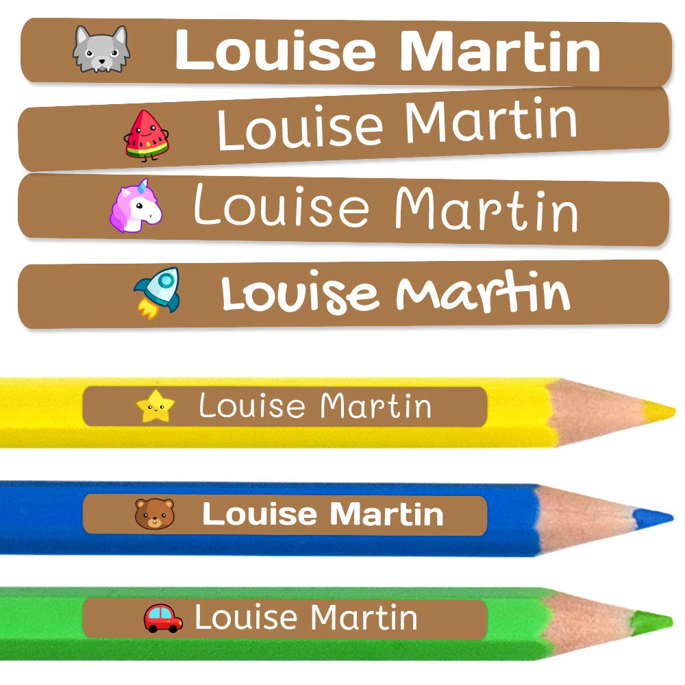 150 Personalised Sticky Labels for Pencils and Ballpoint Pens School Stickers with Name for Marking Items Waterproof Stickers for School and Nursery Dimensions 4.6 x 0.6 cm — image 1