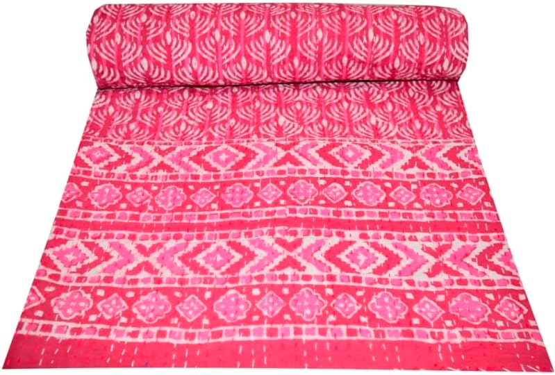 RamapirHandicraft Manta de algodón con estampado de Kantha de Vinatge India, tamaño doble, diseño de Kantha Gudari Boho