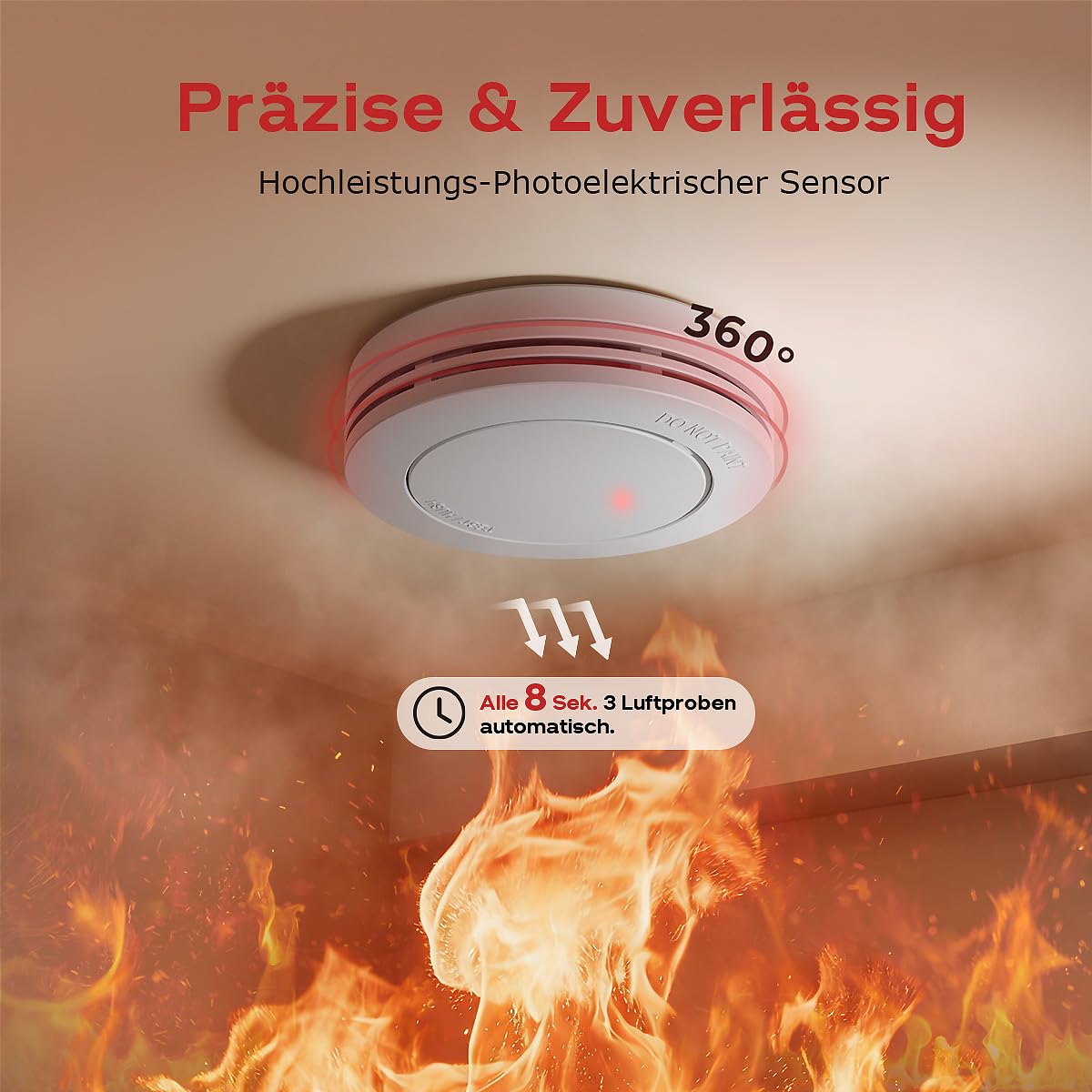 Safeliveo Rauchmelder 10-Jahres-Batterie 85 dB Alarm ohne Blinkende LED Stummschaltung EN 14604 6er Set