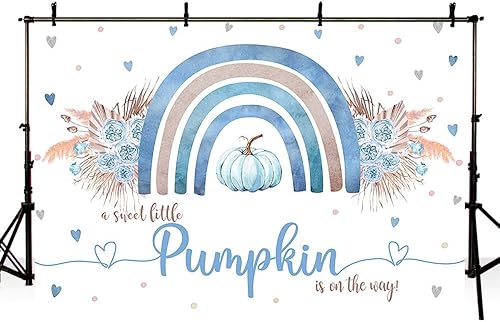 Miniatura 4 de Sendy Telón de fondo bohemio de calabaza azul de 7 x 5 pies para baby shower, otoño, A Little Pumpkin Boy is on The Way, suministros de decoración