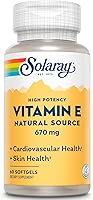 Vista 1 de SOLARAY Cápsulas de cápsulas blandas de vitamina E de 1000 UI, 670 mg - d Alfa tocoferol Vitamina E Suplementos - Salud de la piel, función cardíaca