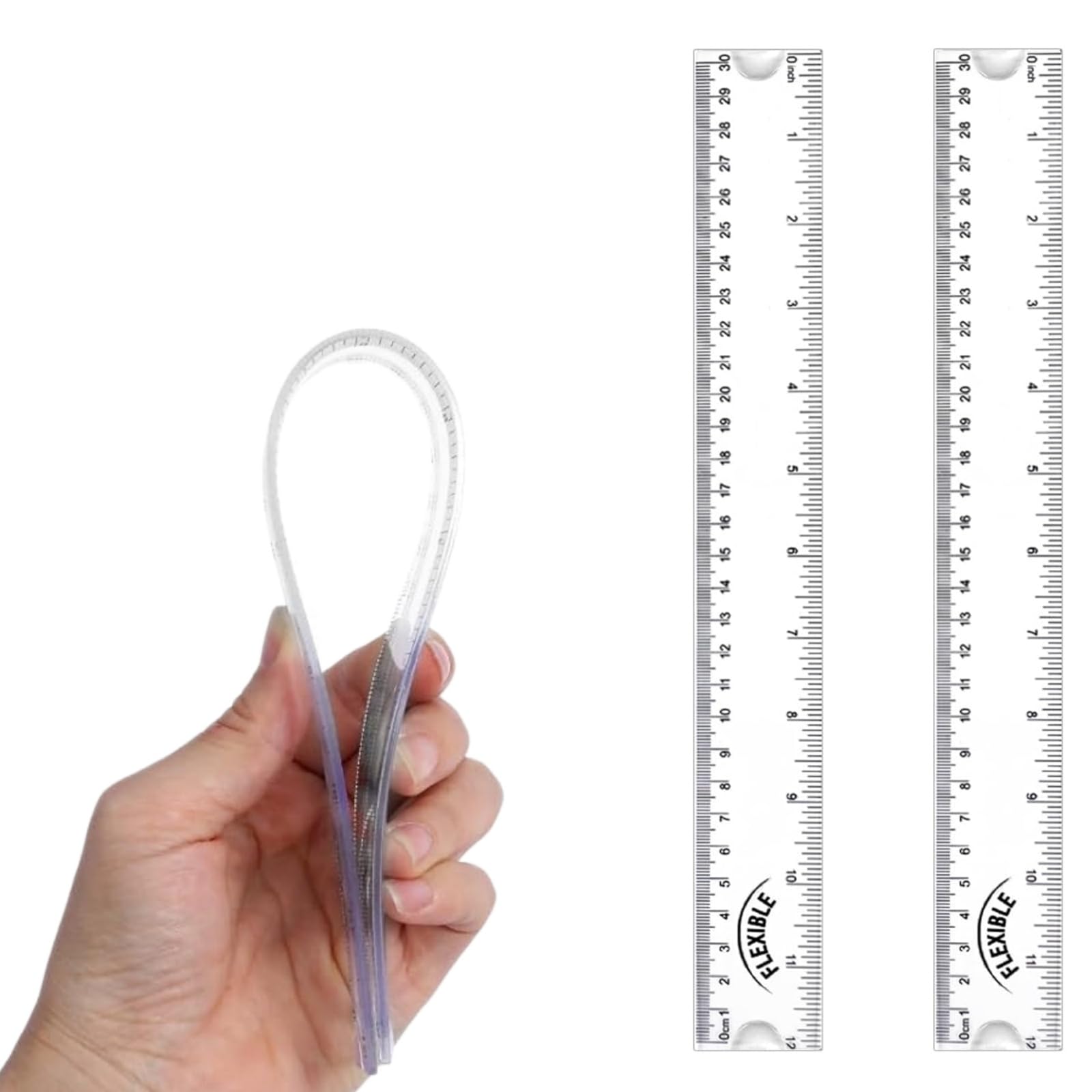 Liyun Transparent 2 Pcs Flexible Ruler, 30Cm Clear Plastic Soft Bendable Rulers With Cm & Inch, For Kids Adults School Classroom Office Supplies Measuring Tools​