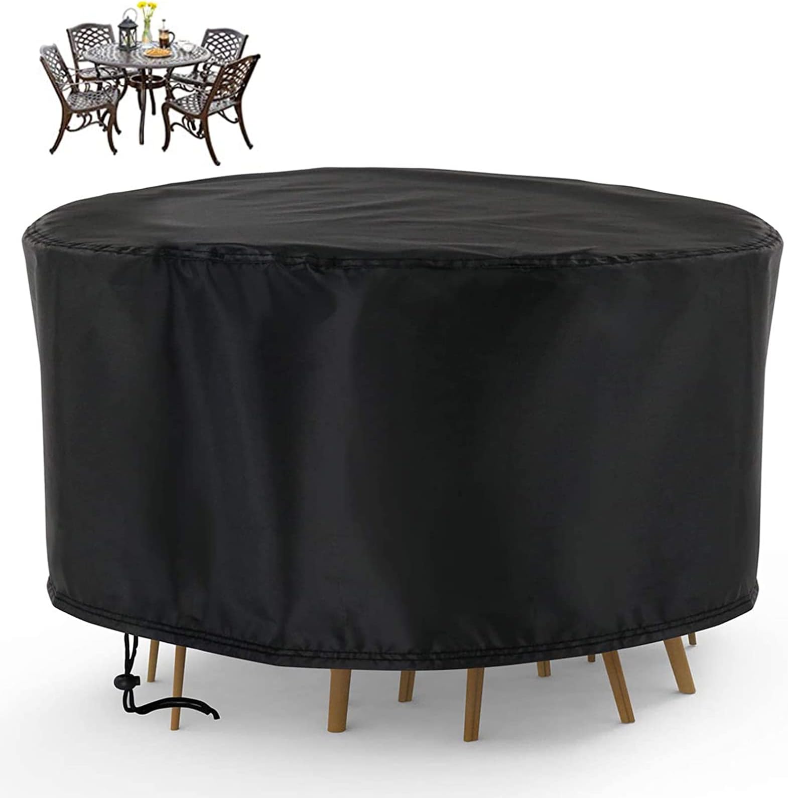 Flymer Garden Table Cover Large Patio Table Chairs Set Cover Waterproof Dustproof Rip Proof Anti-UV Round Outdoor Furniture Covers Black (Φ230*110cm)