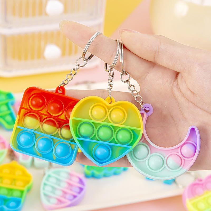Image of Compact Silicone Popit Keychain Keyring - Sensory Stress Relief Fidget Toy for Anxiety - Mini Portable Bubble Popping Fun on-the-Go - Travel-Size Pop Bubble Keyring