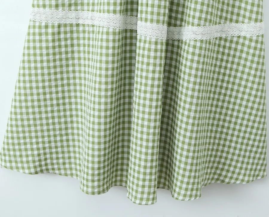 Summer Dresses for Women 2025 Casual French Vintage Lace Long Beach Corset Green Dress Gingham Spaghetti Strap Sundress - Image 6