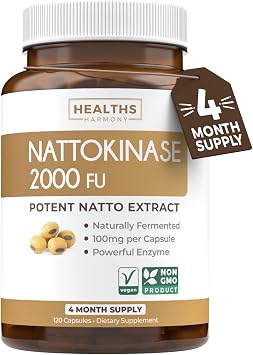 Healths Harmony Nattokinase 2000 FU Non-GMO Powerful Nattokinase Supplement Made from Naturally Fermented Soybeans - 4 Month Supply 120 Vegan Natto Capsules