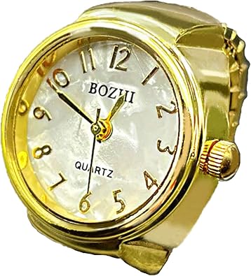 Fogun Creative-Watch Rings Gold Fashionable Finger Rings Round Watches Couple Rings Jewelry for Teens Quartz Watch Finger Ring Fashion Unique Novelty Gift Finger Clock Ring, Metal