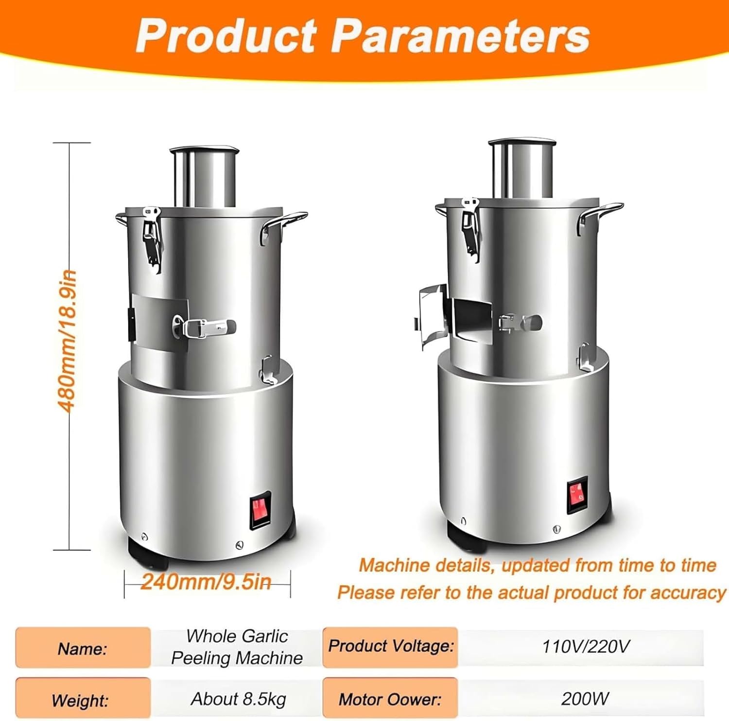 200w Peeling Stainless Steel Commercial Whole Garlic Peeling Machine, Electric Garlic Peeler Machine 110V/220V, Electric Garlic Separator for Home Grain Separator Restaurant