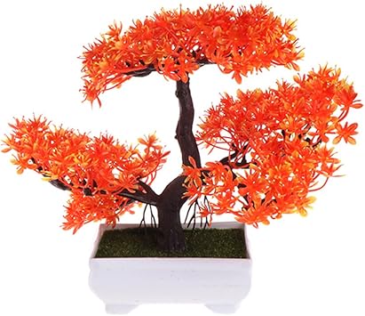 Tebatu Emulate Bonsai, Artificial Flowers Fake Pot Plants Ornaments Wedding Party Decorative - Orange