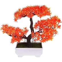 Tebatu Emulate Bonsai, Artificial Flowers Fake Pot Plants Ornaments Wedding Party Decorative - Orange