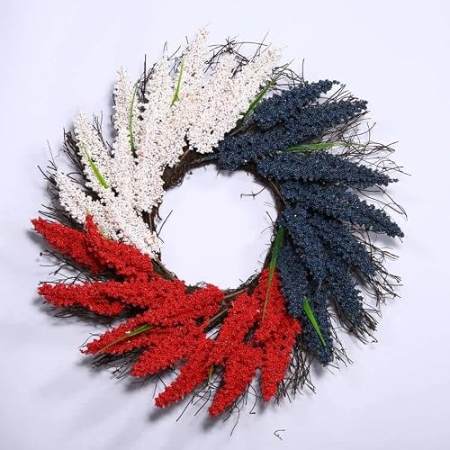 4Th Of July Wreath Patriotic Wreath For Front Door, 20" Red White Blue Artificial Floral Twig Wreath, Independence Day Decoration Memorial Day Veterans Day Hanging Wreath Decor For Wall (#01_16") #TOP4