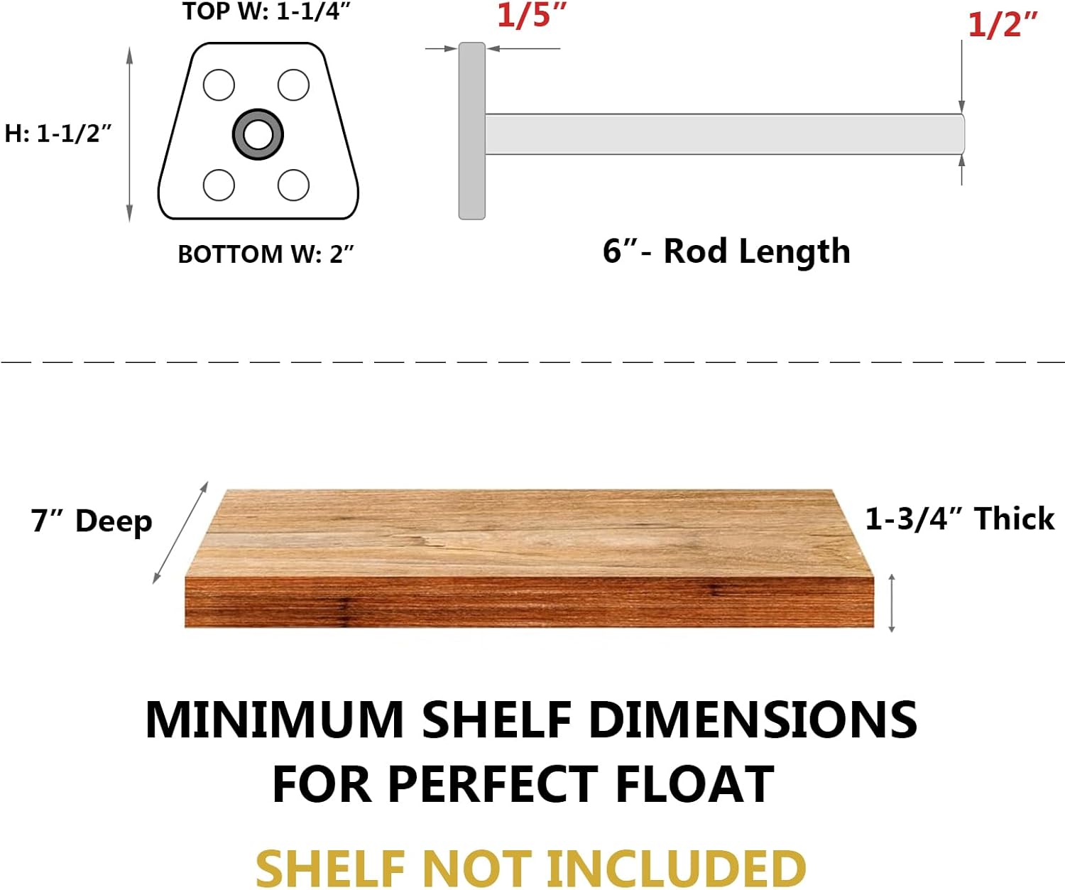 NEODROP 12-Pack 6 Inch Hidden Floating Shelf Bracket, Heavy Duty Blind Shelf Support Hardware | Invisible Wall Brackets for Kitchen, Fireplace Mantel Wood Shelves | Black Powder Coated Solid Steel