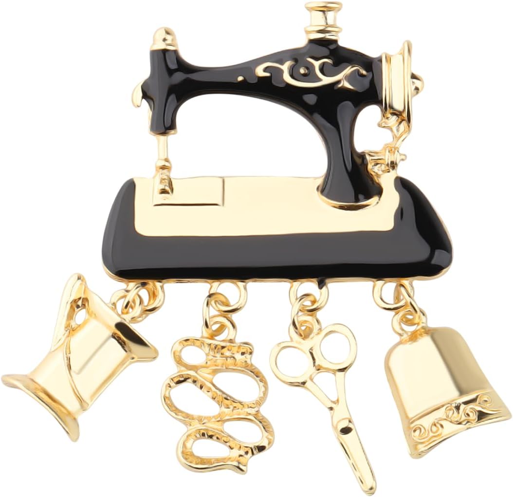 BEKECH Sewing Machine Brooch Pin Sewing Theme Jewelry Gift for Seamstress Dressmakers Craft Lovers Tailor Sewing Teacher Gift
