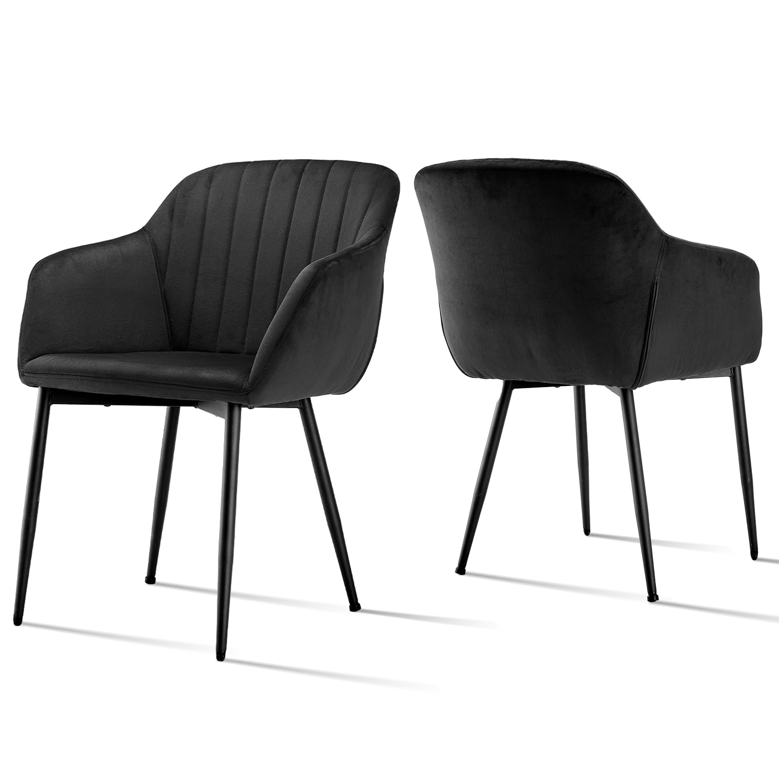 Goeurvant Esszimmerstühle mit Armlehne, 2er Set Polsterstuhl Samt, Küchenstuhl mit stabilen Metallbeinen & verstellbaren Fußkappen, Armlehnenstuhl modern für Esszimmer, Wohnzimmer, Schwarz