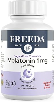 FREEDA Melatonin 1 mg Sugar-Free Chewable Tablets Natural Fruit Flavor Sleep Aid for Adults and Kids Ages 3 and Up Non-Habit Forming, Vegan, Gluten-Free, Kosher Made in USA 90 Count