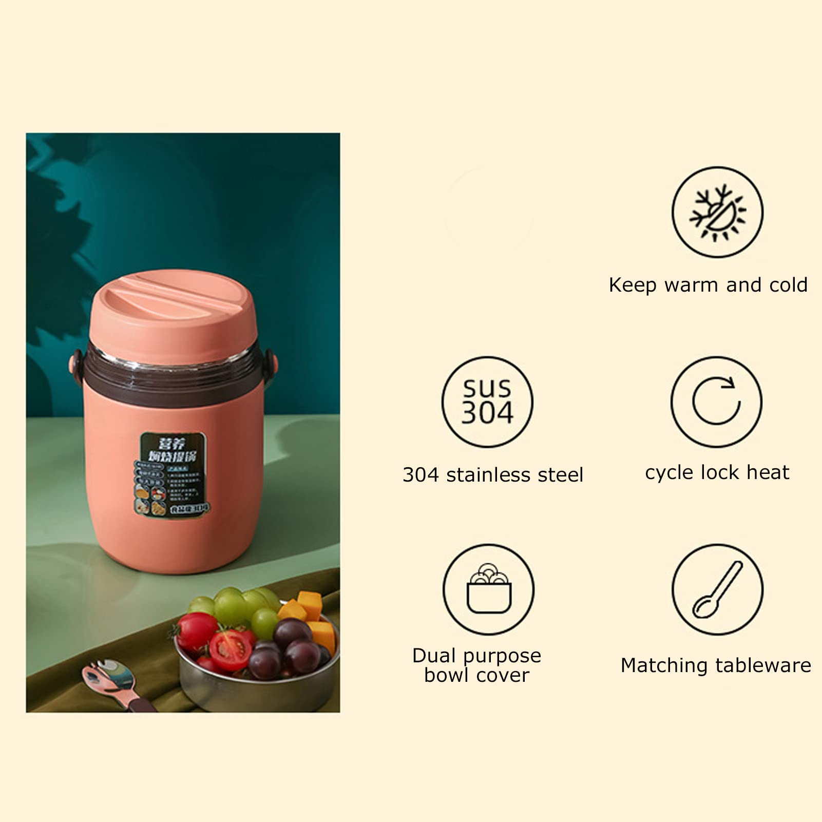 Recipiente Para Alimentos Con Aislamiento Al Vacío, Tarro Para Alimentos Con Aislamiento De 3 Niveles Y 2 L, Fiambrera Térmica De Acero Inoxidable Con Aislamiento Al Vacío