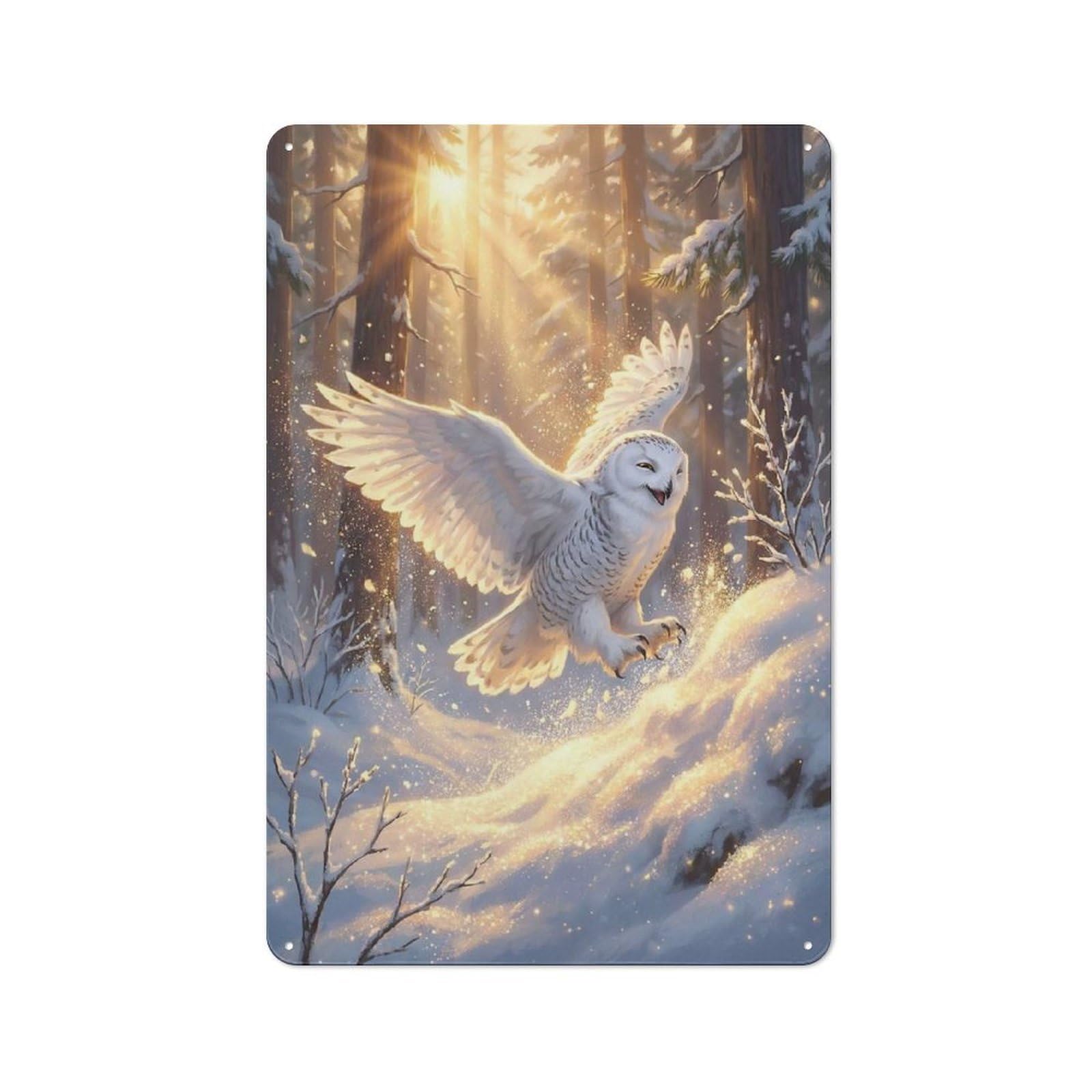 Junmoney Style-21 Creative Snowy Owl In Winter Forest Office Metal Sign 30X20cm, Study Room Decor For Workspace, Cafe, Shop Or Desk Area