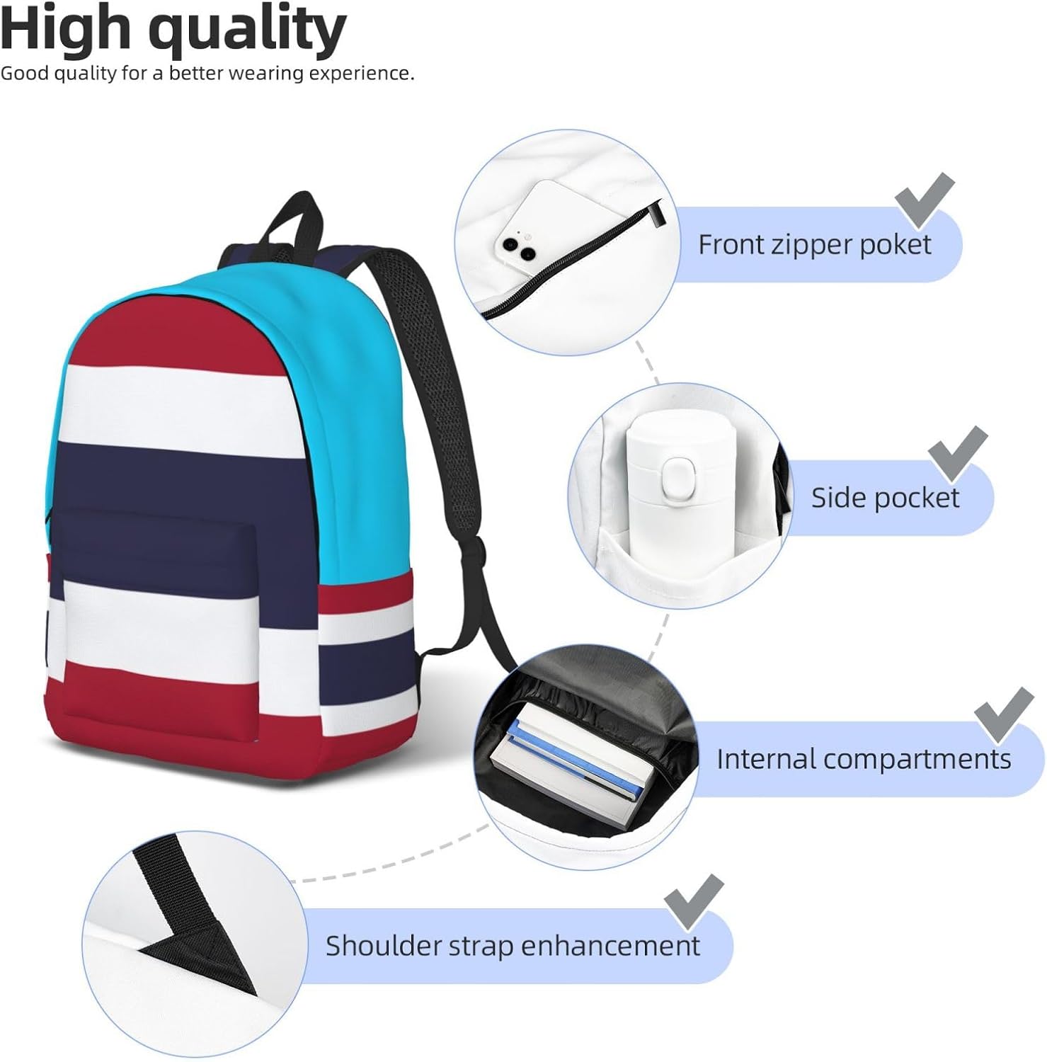 Thailand Flag Print Canvas Fashions Backpacks,Casual Lightweight Sports Rucksack Travel Multipurpose Bag image 5