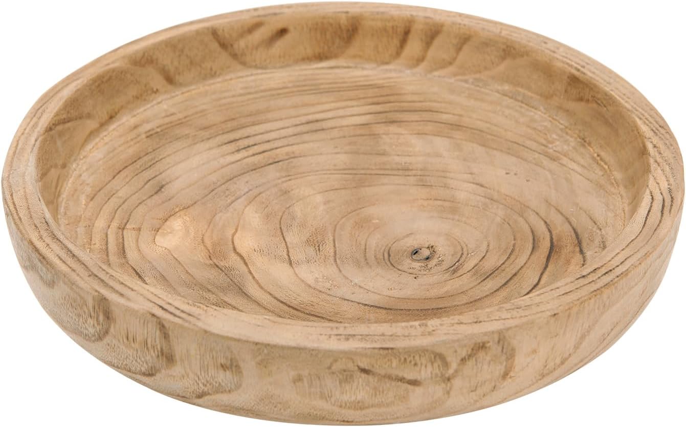 NIKKYHOME 12" Hand-Carved Paulownia Wood Dough Bowl - Rustic Farmhouse Decorative Serving Tray, Natural Finish