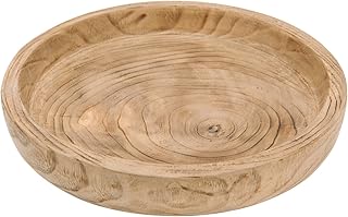 NIKKY HOME 12" Hand Carved Dough Bowls, Paulownia Wood Round Serving Bowl Decorative Wooden Tray, Natural