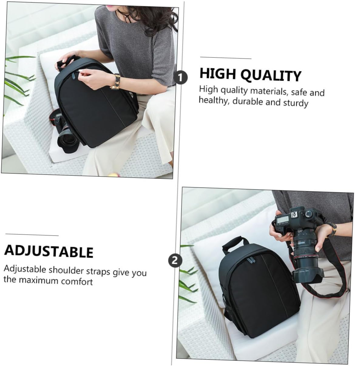 2pcs Camera Backpack Comfortable Carrying Bag for Travel Hiking and Daily Use Grey