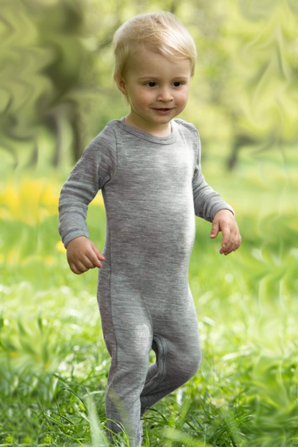 Ecoable Thermal Footed Romper: Organic Wool Silk Footie with Long Sleeves for Baby Boys or Girls