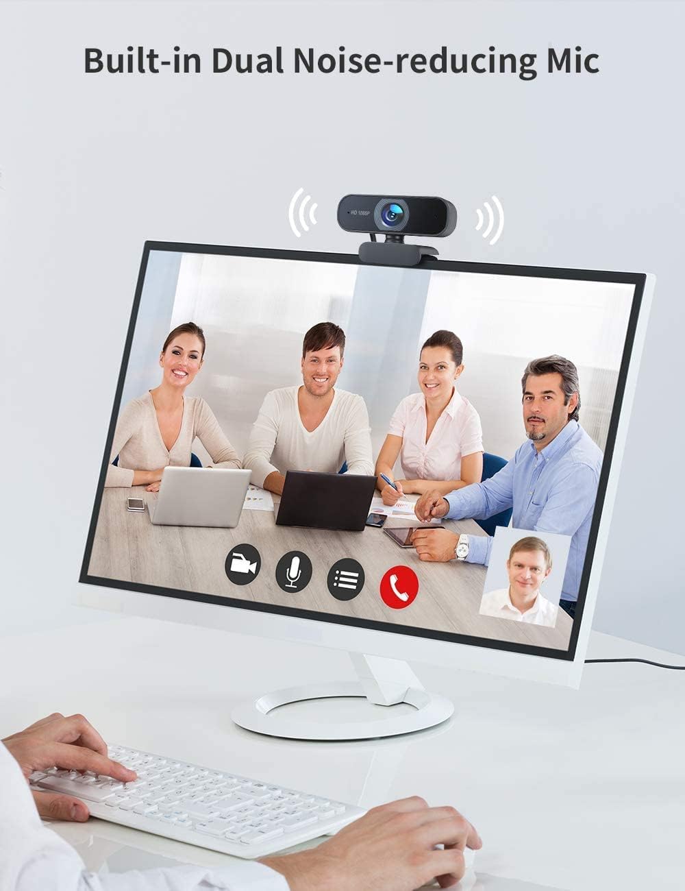 1080P Webcam, Desktop Camera with Dual Microphones, for PC/Mac Book/Laptop. Suitable for Windows, MacOS, NetWare, Linux