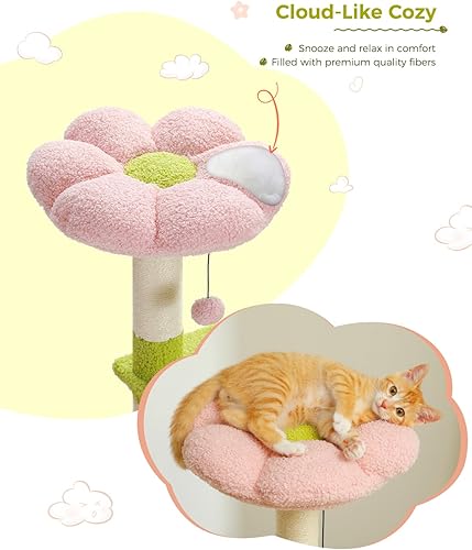 Miniatura 4 de MUTTROS Árbol de flores para gatos de 47.2 pulgadas, torre para gatos de varios niveles con postes rascadores cubiertos de sisal, lindo condominio