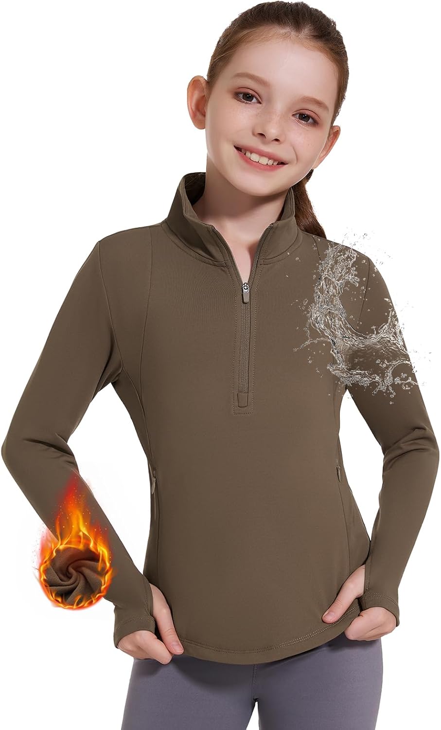 Girls Long Sleeve Shirts Horse Riding Equestrian Fleece Jackets Thermal Shirt Half Zip Pullover Kids Sweatshirts