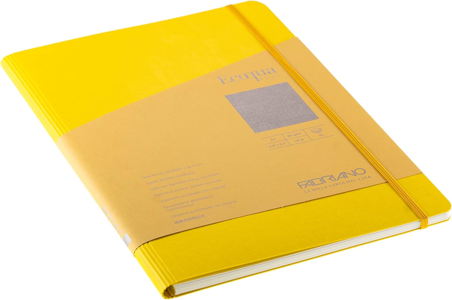 Fabriano Ecoqua Plus Hidden Spiral-Bound Notebook, 8.3" x 11.7", A4, Dotted, Yellow