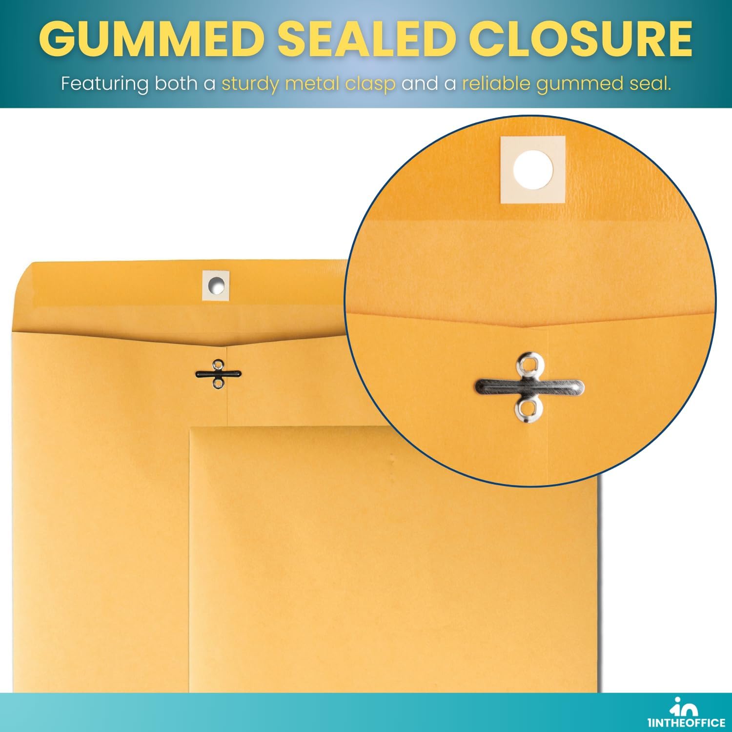 1InTheOffice Clasp Envelopes 10x15, Brown Manilla Envelopes with Clasp, Gummed Flaps, 10" x 15" Clasp Envelopes, (100)