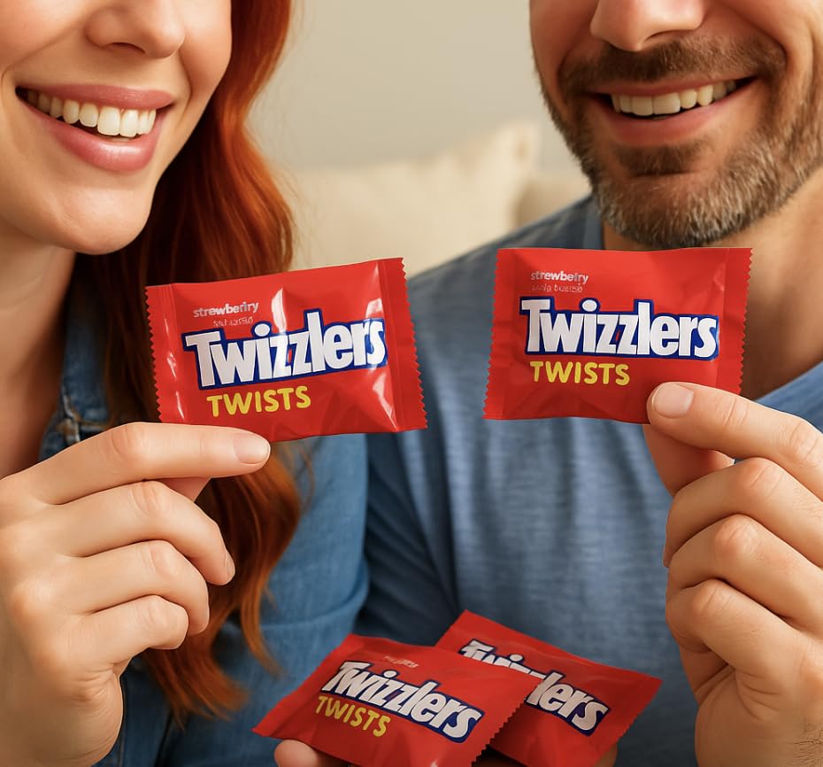 Miniatura 3 de Caramelo torcido de regaliz sabor fresa  Paquete a granel de 2 libras  Caramelo masticable envuelto individualmente para Halloween, fiestas,