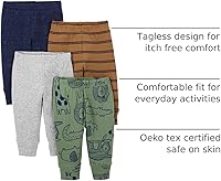 Vista 42 de Simple Joys by Carter's - Pantalones de forro polar para bebé, paquete de 4 Mini rayas negras/gris/gris claro/rayas blancas