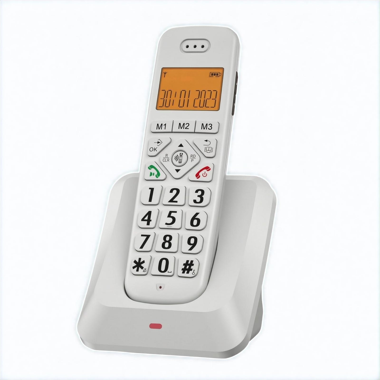 Raised Number Buttons Digital Cordless Telephone Slanted Cradle Landline Cordless Phone Memory Keys Desktop Phone Handset, White, Us Plug-image-7