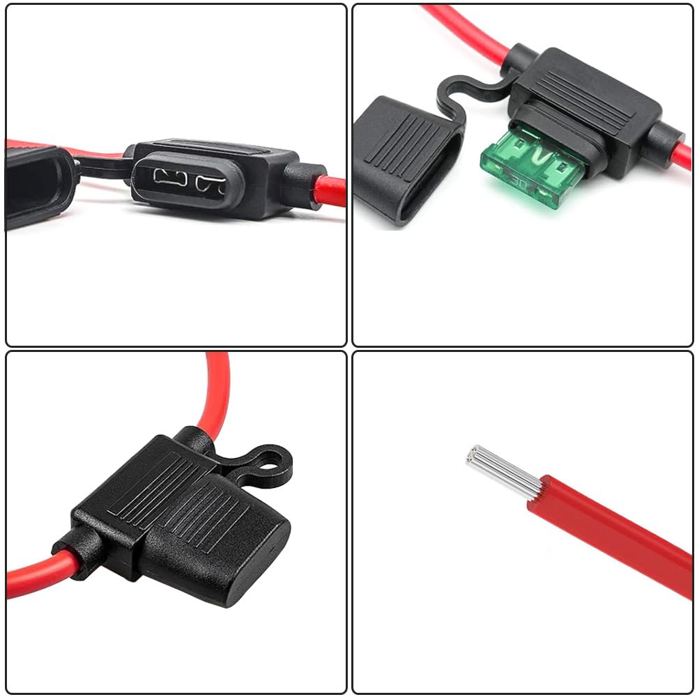 5 Sztuk 32V Średni Uchwyt Bezpiecznika Inline, Wodoodporny Uchwyt Bezpiecznika Samochodowego z Przewodem 16 AWG, Bezpłatne 10 Sztuk Standardowy Bezpieczników i Ściągacz Bezpieczników