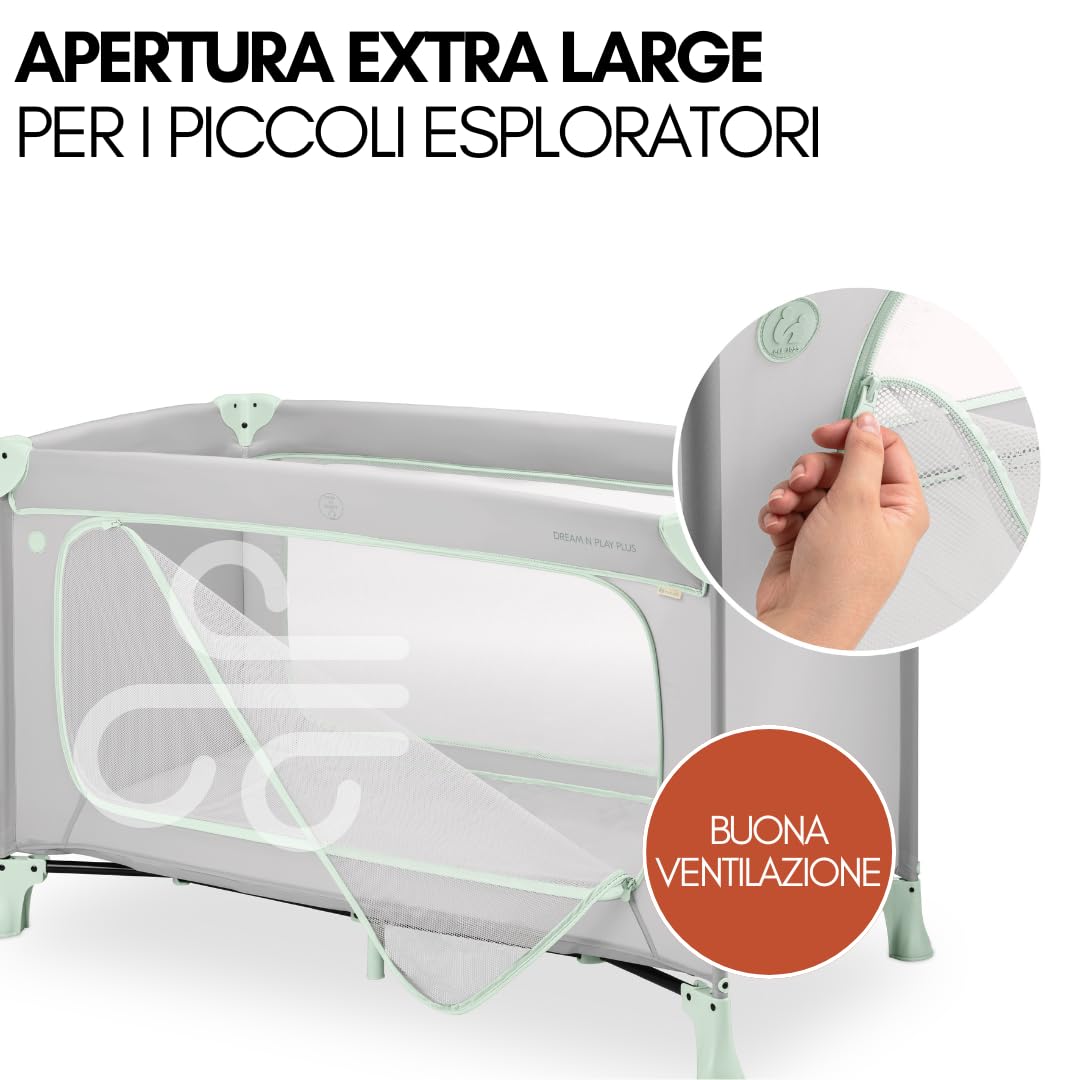 hauck Lettino Neonato Da Viaggio Dream N Play Plus - Set XXL Con Materasso, Tenda Gioco e Zanzariera - Culla Da Campeggio Pieghevole Con Borsa e Ampia Apertura - (Dusty Mint)