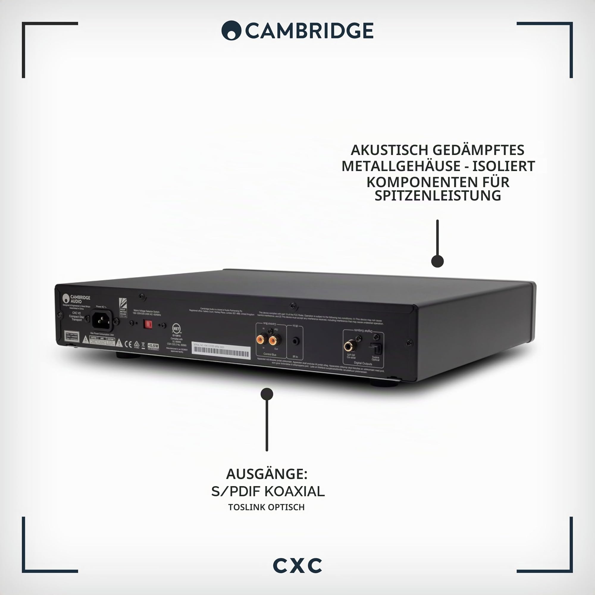 Cambridge Audio CXC - Separater CD-Transport für HiFi-Anlage mit lückenloser Wiedergabe und speziellem S3-Servo in einem akustisch gedämpften Metallgehäuse - Lunar Grey