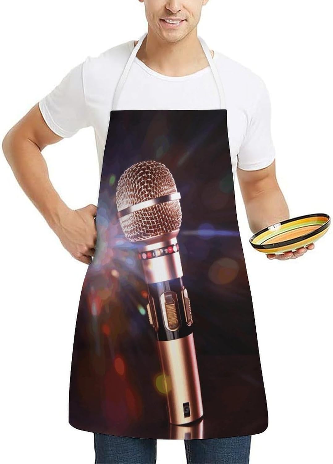 Apron Adjustable Bib Apron for Women Men Karaoke Microphone Chef Aprons for Cooking